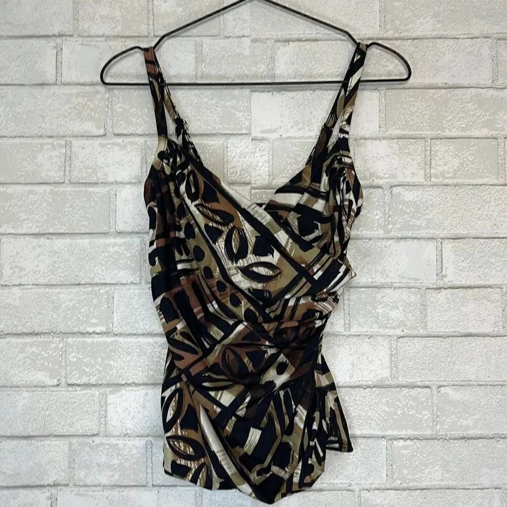 Magicsuit Brown Printed Faux Wrap Tankini Top 10